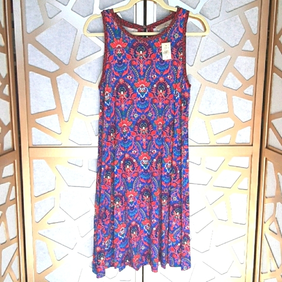 🎆HP🎆NWT Petite LOFT Printed Swing Tank Dress - Picture 1 of 8